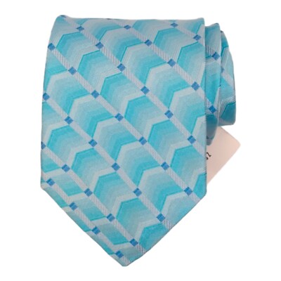 TOM JAMES YAPRE' Mens Classic Tie 3.75 Blue 100% Silk Jacquard Geometric Necktie