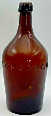 Antique I W Harper Whiskey Brown Glass Bottle Blob Top