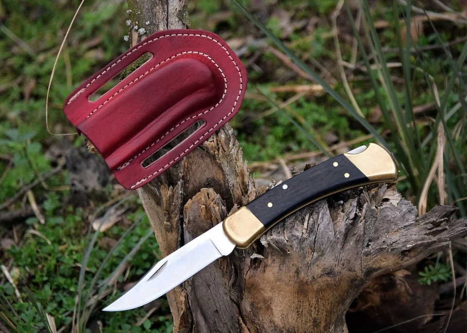 NAVAJA PLEGABLE FUNDA VERTICAL GENIUNE DE CUERO HECHA A MANO PERSONALIZADA BUCK 110 Foto 4 de 4