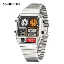 SANDA LED Electronic Square Men's watch Casual Multi-function