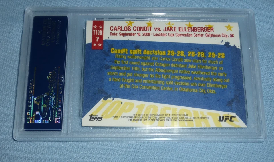 Tarjeta 7 PSA/DNA firmada por Carlos Condit y Jake Ellenberger 2010 Topps UFC Foto 4 de 4