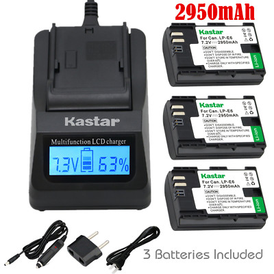 Kastar 3 Battery & Fast Charger kit for Canon LP-E6 LP-E6N LPE6 LPE6N LC-E6