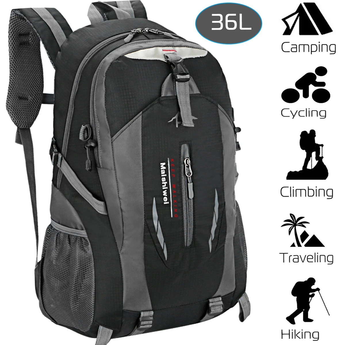 36L Outdoor Sports Backpack Rucksack Camping Hiking Travel Bag Knapsack  Black | eBay