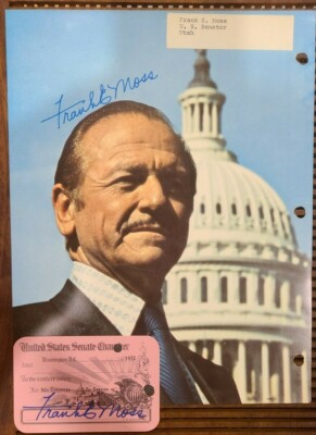 U. S. Senator Frank E. Moss - Signed Autograph - Utah - w/ Gallery Pass