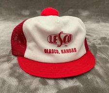 Lesco Glasco, Kansas - Red Mesh Top Cap Hat Snapback Vintage Trucker