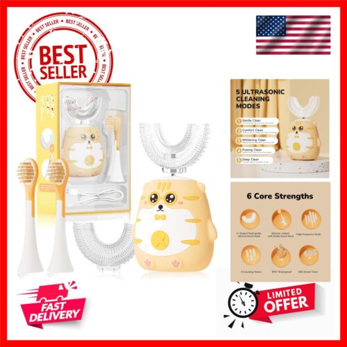 Ultrasonic Kid U-Shaped Electric Toothbrush, Tiger Cartoon Kid Toothbrush wit...