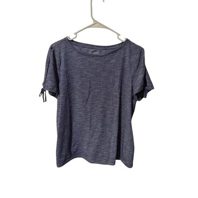 Talbots Size Large Navy Blue Space Dye Tie Split Sleeve Boat Neck Knit Top