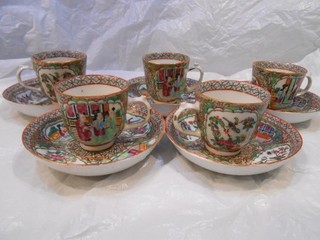 Antique Rose Medallion Demitasse Tea Cup & Saucer / shallow bowls Lot of 5