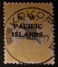 New Guinea KGV SG116 5/- 1 Yellow & Grey V Fine Used KOKOPO bullseye. CV £80++