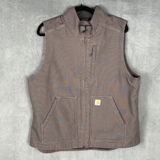 Carhartt Washed Duck Mock Neck Vest Womens Large 12-14 Dark Brown Sherpa Lined