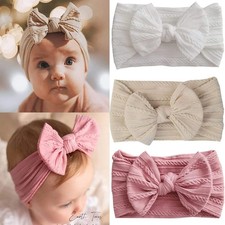 1/3Pcs Solid Color Baby Headband Bow Children Hair Band Elastic Nylon Newborn So
