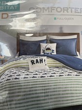 Bedding Set Full/Queen, 6 Pc Teen Shark Navy Green White