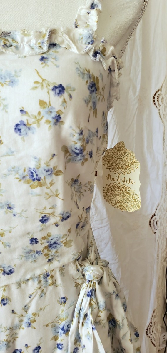 altar'd state white dress with blue flowers NWT Altar'd State White Floral Mini Dress Blue Flowers S Small Sundress  Coquette