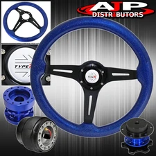 Extender For 89-05 Eclipse + Steering Wheel Blue Wood Sparkling + Quick Release
