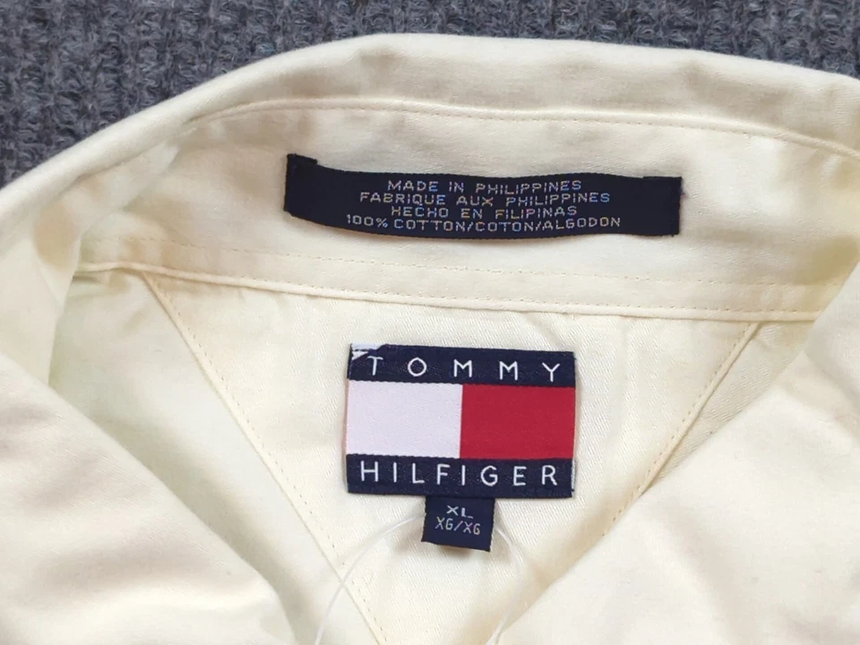Camisa Tommy Hilfiger Para Hombre XL Marfil Manga Larga Botón Algodón Negocios Preppy Nueva Foto 3 de 4