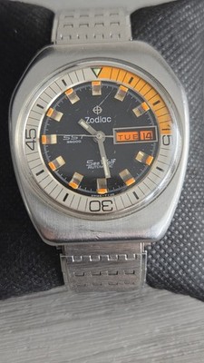 Zodiac SST 36000 Sea Wolf 1970s Vintage Mens Automatic Diver Watch Rare Runs
