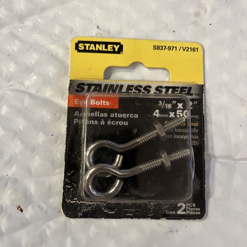 Stanley S837-971 3/16” X 2” Stainless Steel Eye Bolts Hardware Standard Thread
