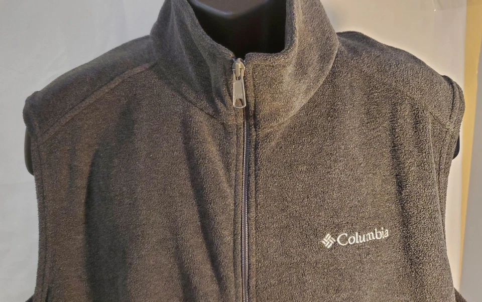 Chaleco polar gris alto Columbia para hombre talla 2XT poliéster cremallera completa Foto 3 de 4