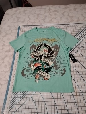 MENS MEDIUM MINT GREEN ED HARDY BLINGED T-SHIRT - NWT