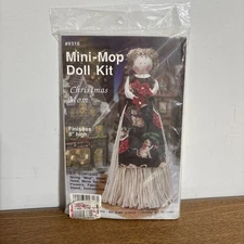 Vintage Mini Mop Doll Kit Christmas Mom  8” High Cat Apron