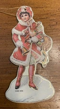 1981 Merrimack Victorian Die-Cut Ornament Girl in Red Coat w/Toys VTG Ephemera