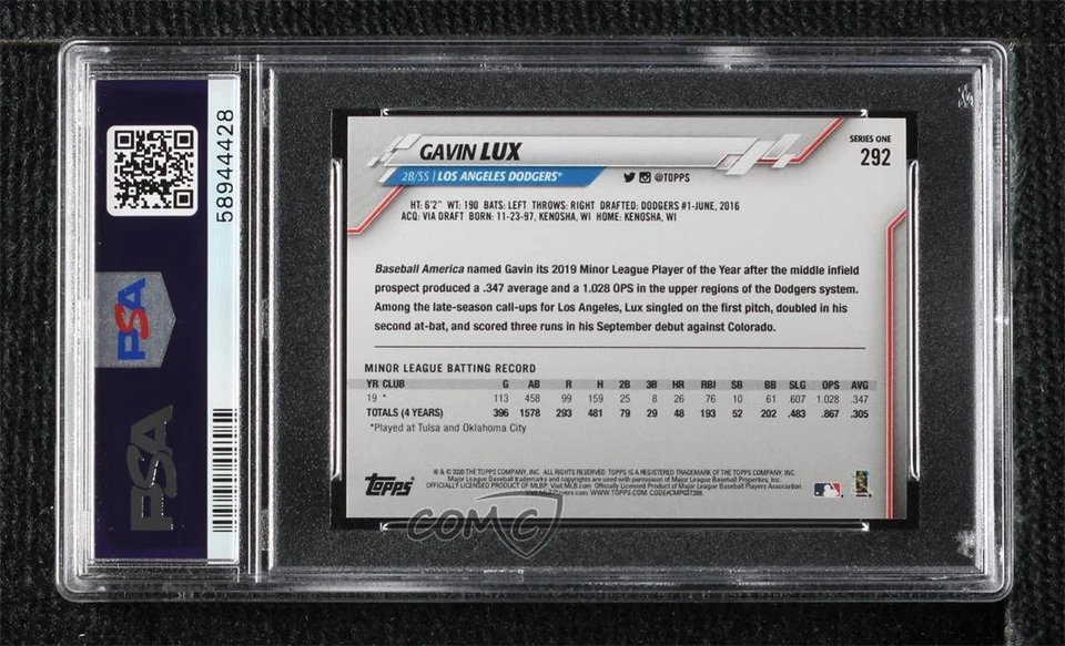 2020 Topps Mini Gavin Lux #292 PSA 10 GEM MT Rookie RC - Image 2 of 2