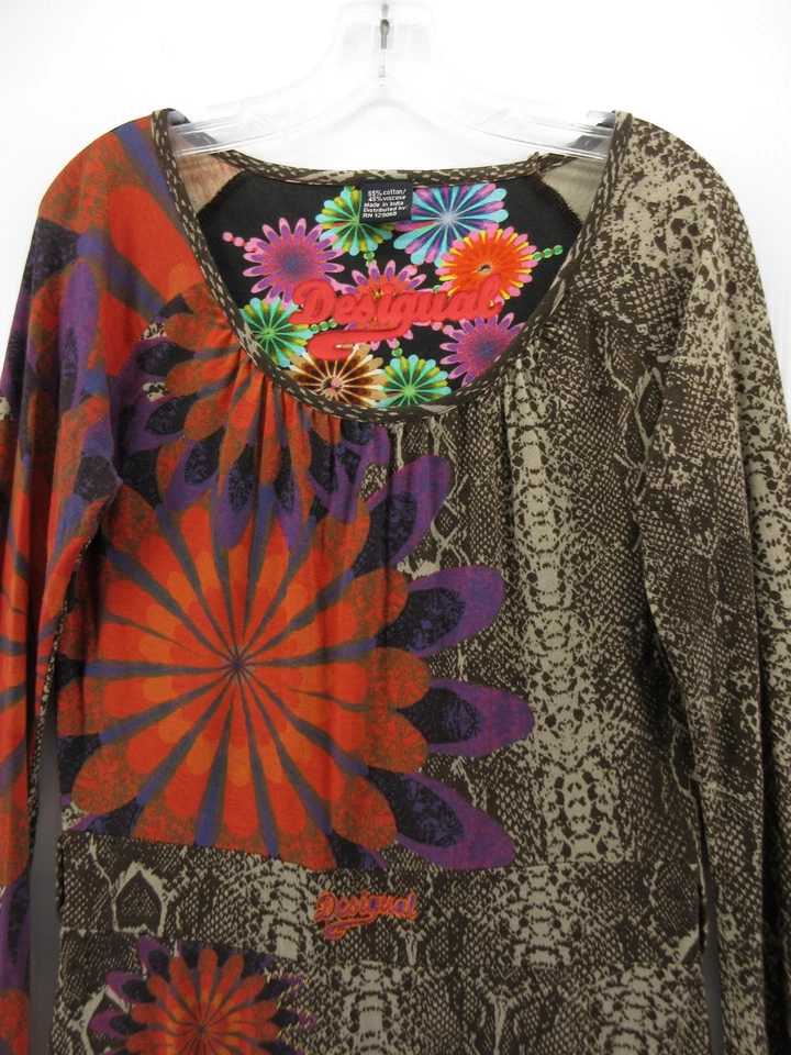 Vestido Desigual Mujer XL Marrón Línea A Piel de Serpiente Floral Pullover Artístico Colorido Foto 2 de 4