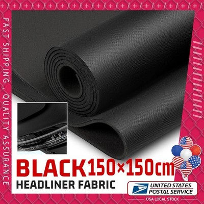 Black Flat Knit Headliner Fabric Foam Backed for Car Roof Liner Repair 60''x60''