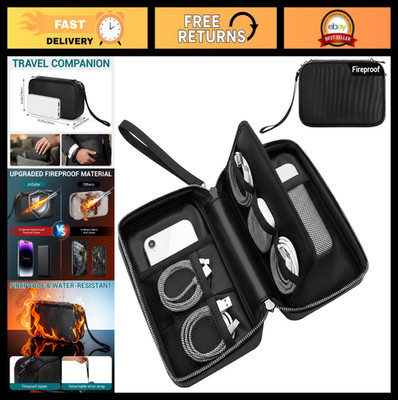Fireproof Travel Electronics Organizer Case, Water-Resistant Tech Pouch, Cord St