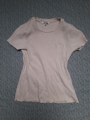 Clockhouse Feingeripptes T-Shirt Pastellrosa ''everything'' Stickerei, Gr. L