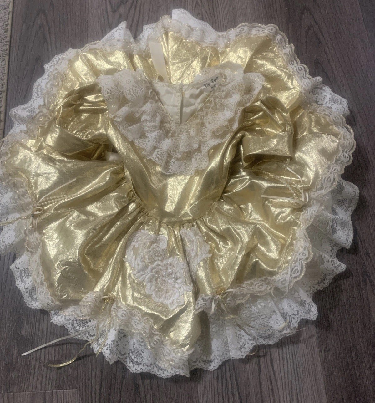 Vintage Gold Color Tip Top Kids 24 Months Pageant Dress Lace  Embellished USA