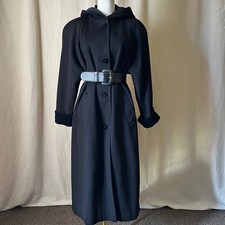 Vintage Forecaster Boston Hooded Wool Coat Black Minimalist Size 8 USA