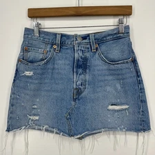 Levi's Denim Mini Skirt Women's Size 27 Blue Button Fly Cutoff Distressed