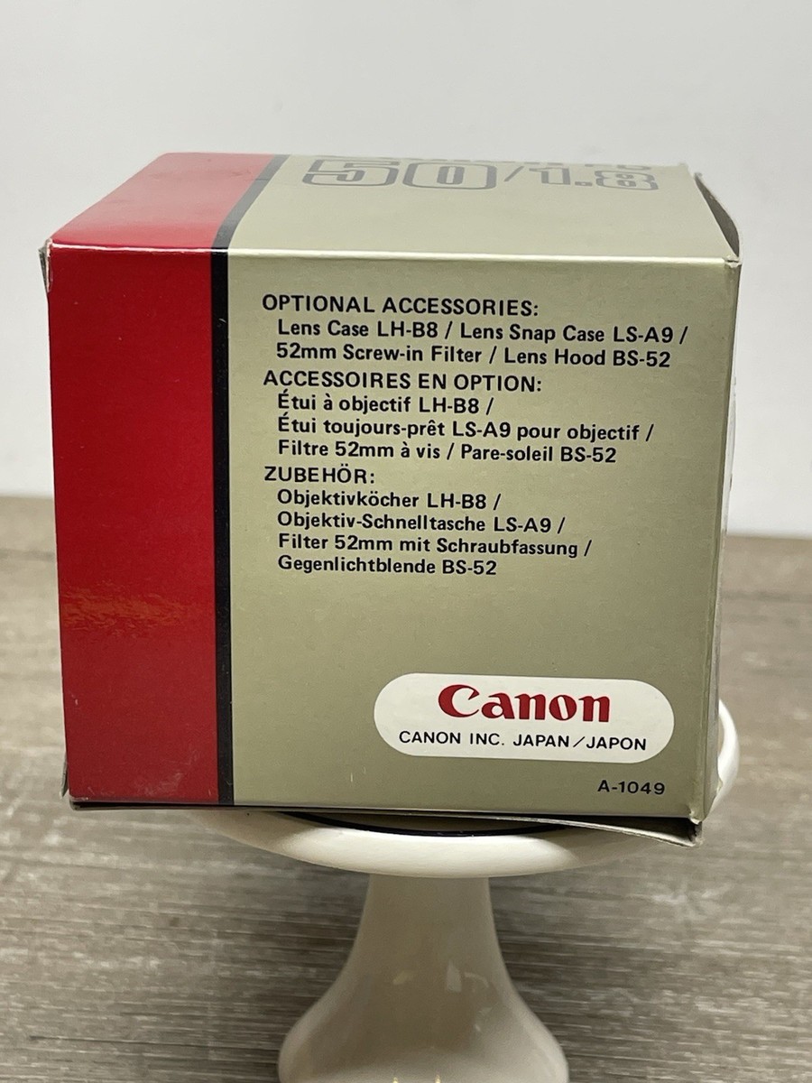 Vintage Canon FD 50mm 1:1.8 SC Lens, W/ Caps, Black Camera Lens