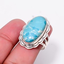 Larimar Sterling Silver Bold Oval Statement Ring S.7.5 R12514