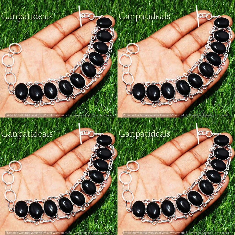 Black Onyx Gemstone Fashion Big Bracelet 925 Sterling Silver Plated Jewelry - Image 2 of 4