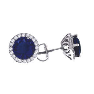 925-Sterling-Silver-Womens-CZ-Navy-Blue-Stone-Round-Stud-Earrings