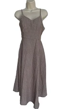 Anthropologie Grade And Gather Asymmetrical Brown Striped Midi Dress Size M