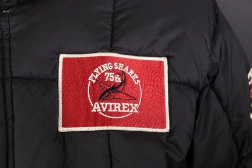 AVIREX Black Full Zip Hooded Patched Quilted Puffer Jacket Size L - Picture 5 of 19