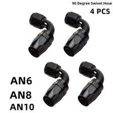 4Pcs 90° 90Degree Swivel Hose Line End Fitting Adaptor Fuel Oil AN6 AN8 AN10