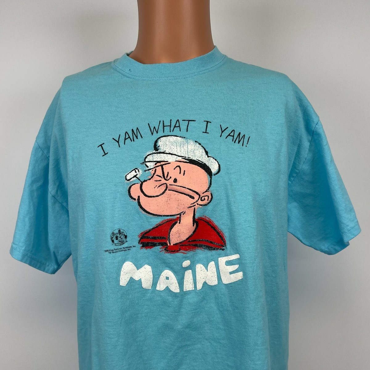 Popeye Sailor The Man I Yam What I Yam Maine T Shirt 2009 Blue Size L