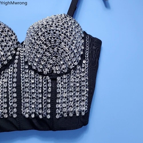 Sexy corsé bralette bustier fiesta remache cadena estrás perlas góticas con cuentas Foto 3 de 4