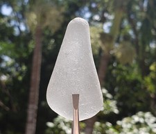 GENUINE BEACH SEA GLASS SURF TUMBLED SILVER GRAY GREY SMOKE FROSTED PENDANT R1