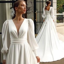 Abito da sposa donna manica a sbuffo stile corte francese vintage dimagrante scollo a V pavimento