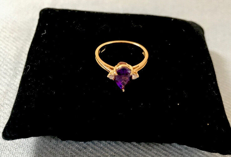 Vintage 14K Plumb Yellow Gold 1CT PEAR Amethyst a… - image 3