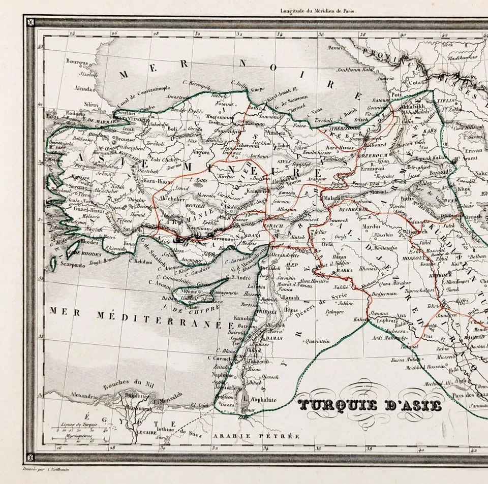 1845 TURKEY - CONSTANTINOPLE PERSIA - SYRIA Map Original VUILLEMIN (10x7.5) - Image 3 of 3