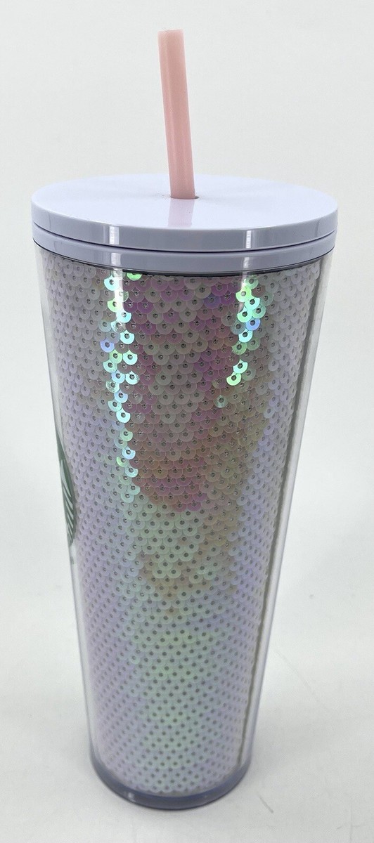 Starbucks 24 Oz. Tumbler #011119488 Pink and White Sequin