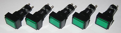 5 X Panel Mount Rectangular LED Indicator - Green - Plastic Case - 3 to 12 V DC