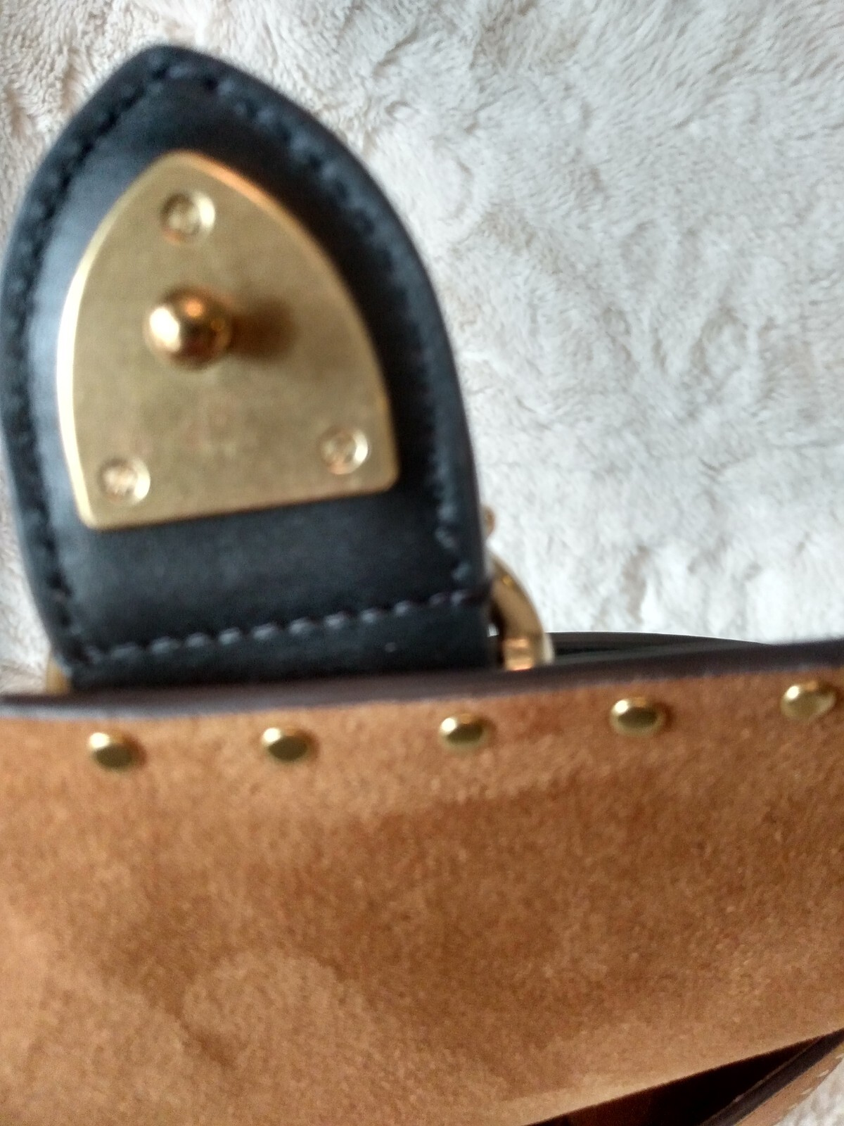 Coach Leather Handbag Colorblock Mixed Leather With Border Rivets Beat
