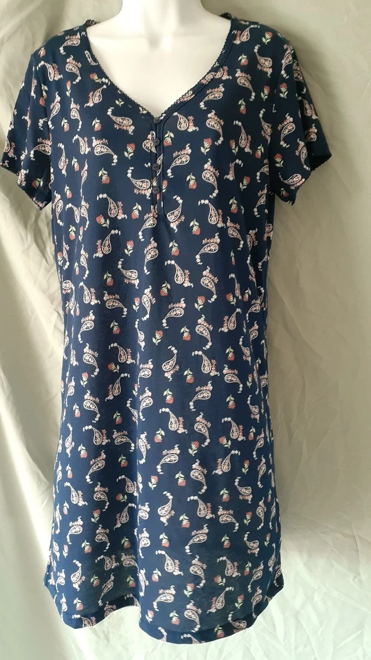 Camisón Charter Club Azul Blanco Manga Rodillera Pequeño 40" BUSTO Foto 2 de 4